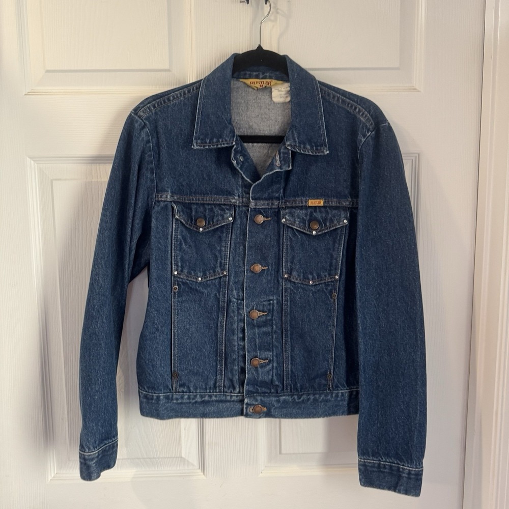 Rustler M Vintage Denim Trucker Jacket Blue Medium 100% Cotton Made in USA